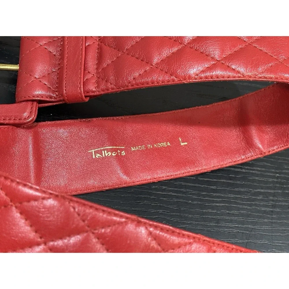 Vintage Talbots Red Quilted Leather Wide Statement Belt Size Large 80s 90s Retro